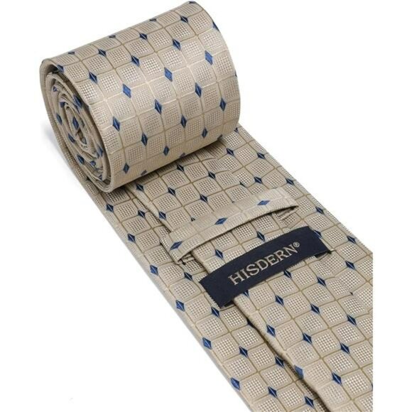 Plaid Tie and Pocket Square Set for Men Formal Wedding Business Necktie - Picture 5 of 7